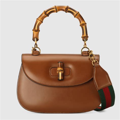 gucci brown leather bag with bamboo handle